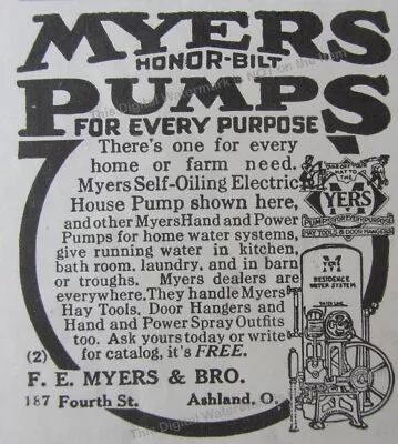 1919 Ad Myers Honor-Bilt Self-Oiling Electric Pump F.E. Myers & Bro Ashland Ohio • $6