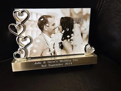 £21.99 • Buy Personalised Silver Hearts Photo Frame 6  X 4  ENGAGEMENT GIFT - ENGRAVED FREE