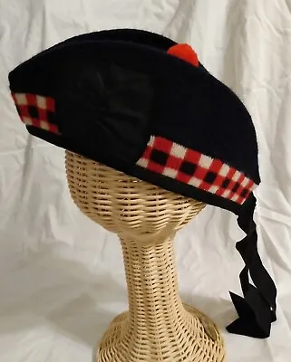 Vtg Authentic WOOL Scottish DRUMMER Glengarry Diced Hat Pom Tam Highland Piper • $44.95