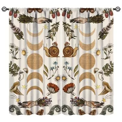 Vintage Moon Phase Curtains Retro Witchy Hands Magic Wildflower Floral Butte... • $52.66