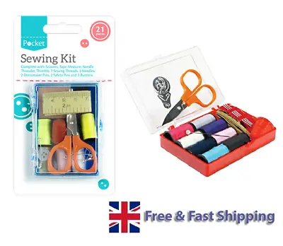 £2.49 • Buy 21 Piece Sewing Kit Needle Thread Tape Measure Scissor Thimble Pins Mini Set UK