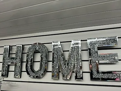 *NEW HOME* Silver Crushed Crystal Diamond Mirror Letters Wall Hung Bling Gift • £49.98