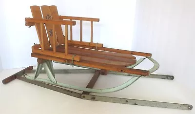 Antique Vintage Snow Sno Sleigh Wooden Child Baby Sled W/ Seat & Push Handle • $25