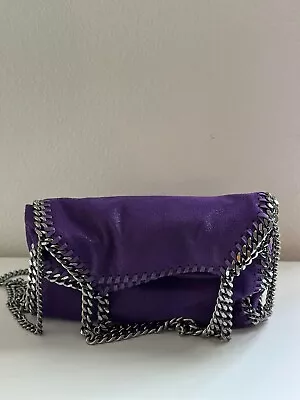 STELLA MCCARTNEY Shaggy Deer Mini Falabella Fold Over Tote Bright Purple Used • $350