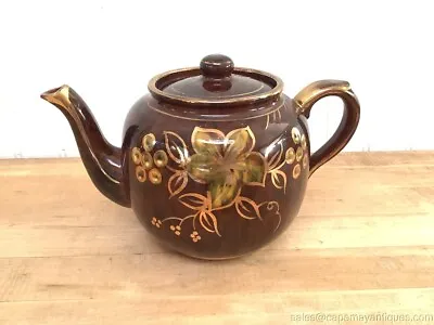 English Price Brothers Teapot Vintage Brown Gold Green Leaf Pattern • $18
