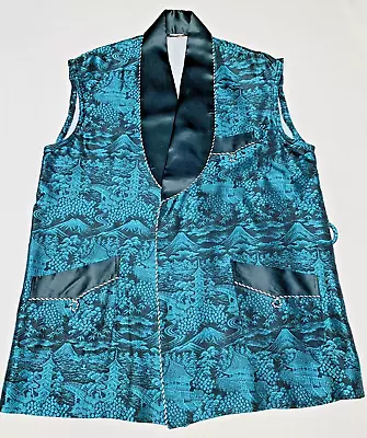 Vintage 1950s Made In Japan Silk Brocade Smoking Jacket Robe Sleeveless Vest M • $80