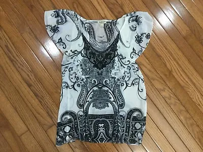 $7.99 • Buy One World Women’s V-Shaped Neck Lace Applique Top Blouse Paisley Size S