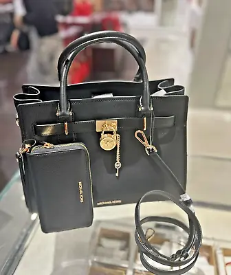 Michael Kors Hamilton Medium Leather Satchel + Phone Case Wristlet Wallet Set MK • $215