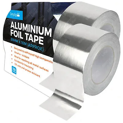 2x ALUMINIUM FOIL TAPE Self Adhesive Silver Repair All Metal Surfaces 50MM X 10M • £8.89