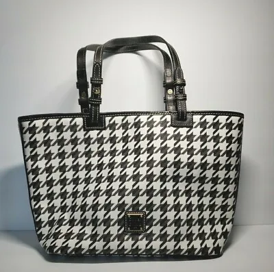 Dooney Bourke Black White Houndstooth Coated Canvas & Leather Leisure Tote Bag • $80