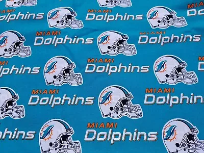 NFL MIAMI DOLPHINS Teal Football Mascot Cotton Fabric Extra Wide By The Yard • $12.99