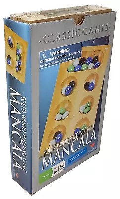 Mancala Board Game - Solid Wood Folding W/ 48 Multicolored Stones - NEW/SEALED • $8.99