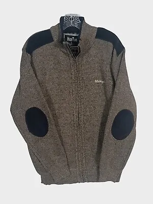 Mens Brown Fleece Lined Full Zip Michigan Sweater With Elbow Patches Sweater L • $35