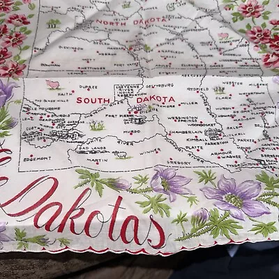 Dakota’s North And South Dakota Dual State Souvenir Hanky Hankie 13” Square • $7.50