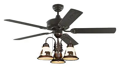 52  LODGE RUSTIC CABIN COUNTRY CEILING FAN W/LIGHT KIT(BearMooseDeerPineTree) • $445