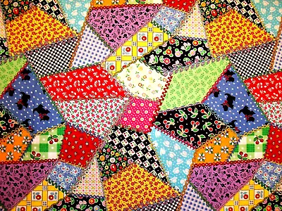 '02 Mary Engelbreit Faux Crazy Patchwork Quilt Floral Scottie Cotton Fabric Fq • $8.95