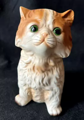 Vintage Enesco Porcelain Sitting Orange Tabby Cat Figurine Green Eyes • $12.25