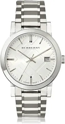 Burberry BU9000 The City Large Check Silver Tone Mens Swiss Made Dress Watch • $245