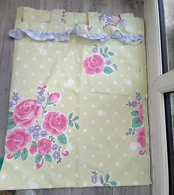 Next Green White Dots Pink Roses Tab Top Pair Of Lined Curtains 135x183cm/53x72  • £39.99