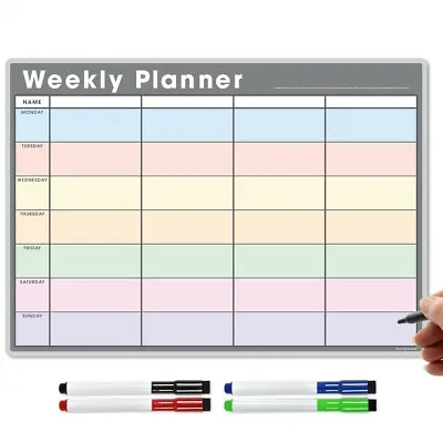 Magnetic Weekly Planner + Dry Wipe Pens Fridge Calendar Memo Board Whiteboard • £12.95