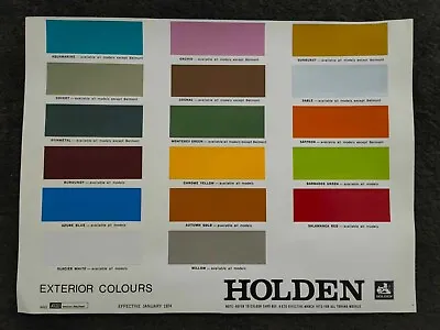 January 1974 Holden HQ Kingswood Monaro Premier - Colour Card Chart • $40