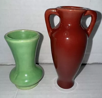 Vintage Mid Century Porcelain Mini Bud Vases Mint Green/ochre Set Of 2 • $2.99