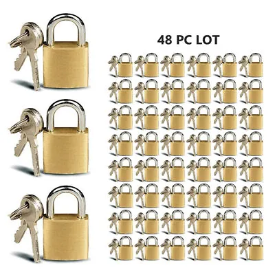 Lot Of 48 Padlock Small Brass 20MM Mini Tiny Lock Keyed Box Jewelry Drawer 2 Key • $58.78