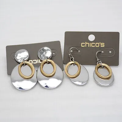 Chico's Jewelry Two Tone Polished Post Stud Earrings Hoop Drop Dangle For Women • $7.99