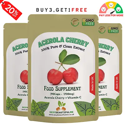 Acerola Cherry Capsules 700mg ( 1000mg Vitamin C)-Immunity & Liver Support • £12.99