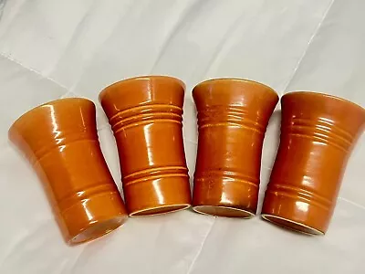 Early Pacific Pottery Orange Apache Red Tumblers 4 Cups Mugs 1930’s • $125