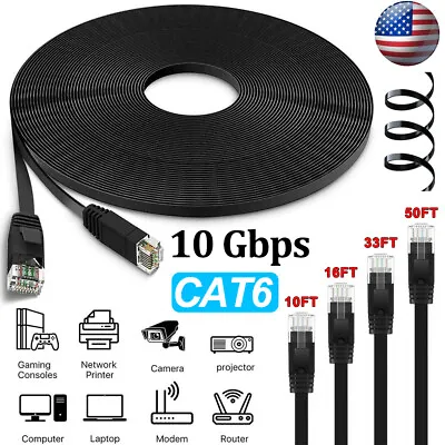 $4.96 • Buy CAT6 Ethernet Cable LAN Network Internet RJ45 Patch Cord Flat LOT Modem Router