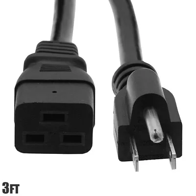 3FT 14/3 Gauge Power Cord Cable NEMA 5-15P Male To IEC320 C19 Female SJT Black • $17.48