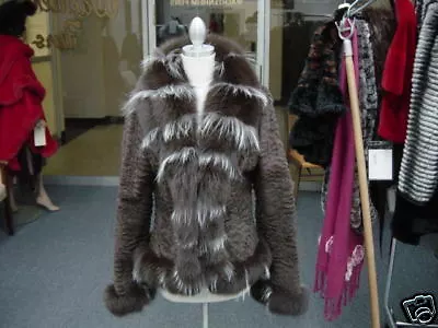 Beyonce Dereon Designer Brown Broadtail With Fox Trim Jacket Shear Mink NEW • $575