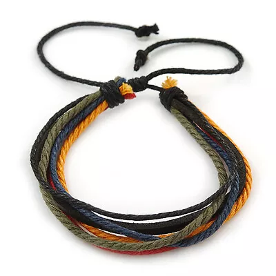 Unisex Multicoloured Multi Cotton And Leather Cord Friendship Bracelet - • £4.99