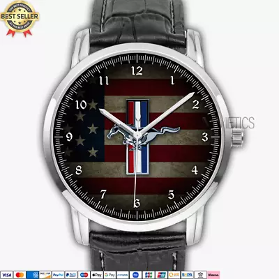 Ford Mustang Logo USA Flag FM06 Quartz Watch Stainless Steel Men's Wristwatch • $37.90