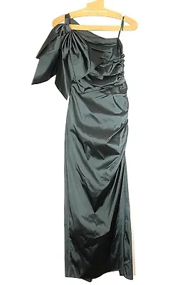 VERONICA BEARD Belis Taffeta Shoulder Bow Ruched Dress Emerald Green (MSRP $798) • $98.99