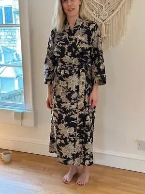 $36.29 • Buy Indian Women's Clothing Black Floral Kimono Cotton Bath Robes Maxi Night Gown AU