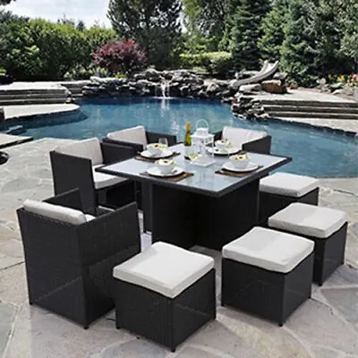 £297.78 • Buy Cube Rattan Garden Furniture Set Chairs Sofa Table Outdoor Patio Wicker 8 Seater