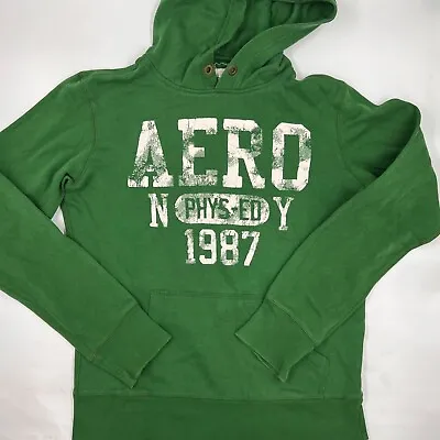 Aeropostale Womens Pullover Hoodie Size XS Green Cotton Stretch Logo Sweatshirt • $13.99