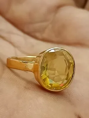 Natural Certified Yellow Sapphire Pukhraj Rashi Ratan Astrological Handmade Ring • $49.43