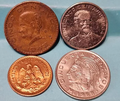 Mexico Date Range 1943-1968  1 5 25 50 Centavos 4 Coin Mixed Lot XF/AU • $12