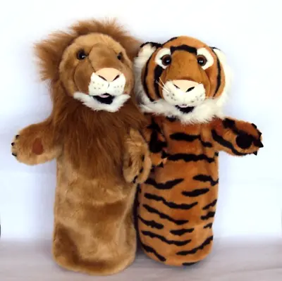 2 X The Puppet Company Long Sleeve Hand Glove Puppets. Lion & Tiger 14  Long. • £10