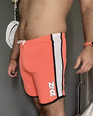 N2N Bodywear TC6 Summer Throwback Track Drawstring Shorts Neon Orange Size L • $128.21