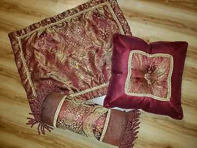 $12.79 • Buy JC Penney HOME Wine Red Gold Damask Throw Pillow Bolster Sham Vintage YOU CHOOSE