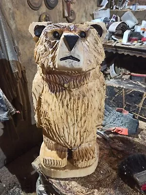 Chainsaw Carving Bear Great Gift Idea Elm Wood Home Garden  Sculpture Art Craft  • £85