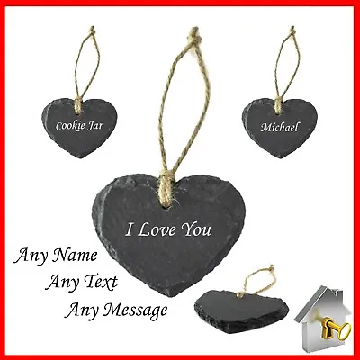 £3.99 • Buy Engraved Slate Hanging Small Heart Shape Gifts Name Tag Rustic Natural Plaque