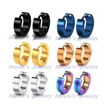$5 • Buy Mens Women 1Pair Stainless Steel Hoop Huggies Hinged Earrings