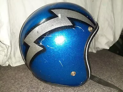 VINTAGE 1970's MAX BLUE/SILVER METAL FLAKE MOTORCYCLE HELMET • $100