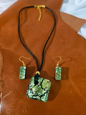 Murano Glass Pendant On Chord Necklace And Earrings Combo Signed Made In Italy • $18.99