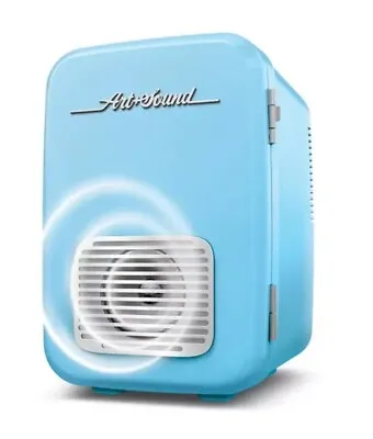 ARTSOUND Vintage-Like Mini 6 Can Fridge With Built In Wireless Speaker Blue • $59.99